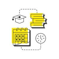 Create study schedule modern linear concept icon. Time management. Education, graduation. Efficiency, productivity. Flat outline elements connected with dotted lines. Creative visual. Easy to edit vector