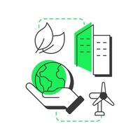 Environment modern linear concept icon. Ecology preservation, green energy. Eco friendly, responsibility. Flat outline elements connected with dotted lines. Creative visual. Easy to edit vector