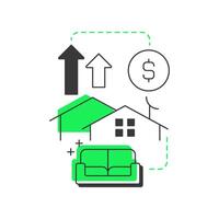 Living conditions modern linear concept icon. Real estate, property. Money savings, wealth. Healthcare, education. Flat outline elements connected with dotted lines. Creative visual. Easy to edit vector