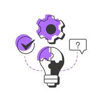 Problem solving modern linear concept icon. Customer service, support. Business, commerce. Workflow, process. Flat outline elements connected with dotted lines. Creative visual. Easy to edit vector