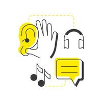 Listening skills modern linear concept icon. Social communication. Professional, empathy. Talk, conversation. Flat outline elements connected with dotted lines. Creative visual. Easy to edit vector