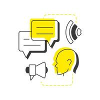 Speaking skills modern linear concept icon. Social communication. Language learning, studying. Discussion, talk. Flat outline elements connected with dotted lines. Creative visual. Easy to edit vector