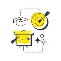 Set clear goals modern linear concept icon. Target objective, milestone. Strategy, planning. Education, studying. Flat outline elements connected with dotted lines. Creative visual. Easy to edit vector