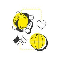Cultural competence modern linear concept icon. Social adaptation. Communication, ethnicity. Knowledge, understanding. Flat outline elements connected with dotted lines. Creative visual. Easy to edit vector