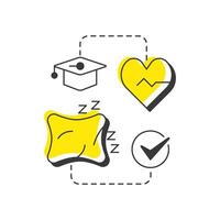 Take care of yourself modern linear concept icon. Mental support, healthcare. Studying knowledge, learning. Flat outline elements connected with dotted lines. Creative visual. Easy to edit vector