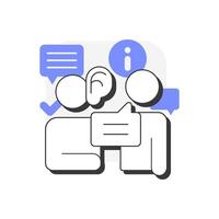 Active listening flat outline concept icon. Good listener. Pay attention. Selling skill. Sales professional. Deal closing. Modern line illustration with purple glyphs. Conceptual visual. Easy to edit vector