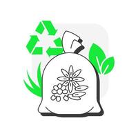 Green waste flat outline concept icon. Organic litter type. Refuse from garden. Biological fertilizer. Grass clippings. Modern line illustration with green glyphs. Conceptual visual. Easy to edit vector