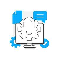 Automatic alerts flat outline concept icon. Payroll processing software benefit. Technology for business development. Modern line illustration with blue glyphs. Conceptual visual. Easy to edit vector