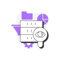 Data discovery and exploration flat outline concept icon. Prepare information for detailed analysis. Data lake. Modern line illustration with purple glyphs. Conceptual visual. Easy to edit vector