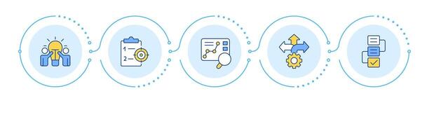 Agile management phases infographic 5 steps. Inspiration teamwork depicting project vision. Flow chart infochart. Editable info graphics icons vector