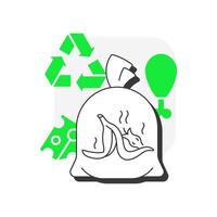 Food waste flat outline concept icon. Organic garbage type. Food loss, leftovers. Producing for human consumption. Modern line illustration with green glyphs. Conceptual visual. Easy to edit vector