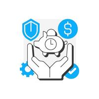 Save money and time flat outline concept icon. Payroll processing software benefit. Accounting digitization solutions. Modern line illustration with blue glyphs. Conceptual visual. Easy to edit vector