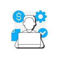 Employee self service flat outline concept icon. Payroll processing software advantage. Business automation plan. Modern line illustration with blue glyphs. Conceptual visual. Easy to edit vector