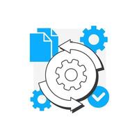 Repeatable tasks automation flat outline concept icon. Payroll processing software benefit. Office workflow optimization. Modern line illustration with blue glyphs. Conceptual visual. Easy to edit vector