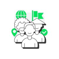 Cultural competence flat outline concept icon. Language learning. Effective interaction with people across culture. Modern line illustration with green glyphs. Conceptual visual. Easy to edit vector