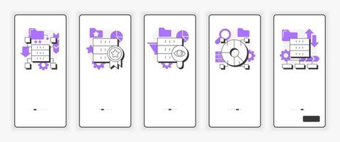 Data lake key mobile onboarding screen. Digital analytics. Virtual technology UX UI illustration. Flat outline style icons with purple accent vector