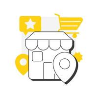 Place flat outline concept icon. Sales optimization. Store location. Four P marketing mix. Modern line illustration with yellow glyphs. Conceptual visual. Easy to edit vector