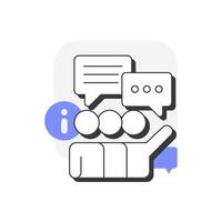 Communication skills flat outline concept icon. Effective meeting. Product information. Sales presentation. Client service. Modern line illustration with purple glyphs. Conceptual visual. Easy to edit vector