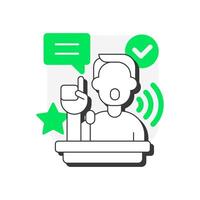 Speaking skills flat outline concept icon. Language learning competence. Effective communication. Conveying info verbally. Modern line illustration with green glyphs. Conceptual visual. Easy to edit vector