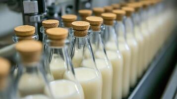Milk bottles ready for distribution in a dairy processing facility during daytime operations photo