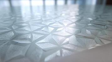 Geometric etched pattern on glass surface reflecting light in a modern setting photo