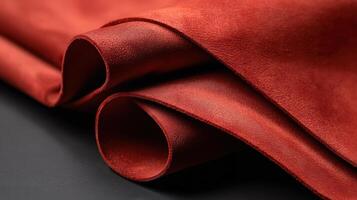 Soft suede fabric with a rich red hue and directional nap suitable for various crafts and applications photo