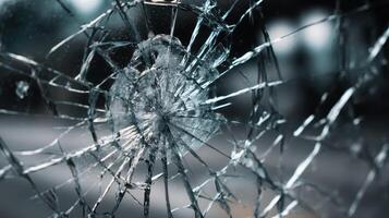 Unique close up view of shattered glass with artistic patterns and textures during daylight photo