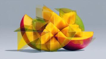 Cubism interpretation of mango with geometric shapes showcasing color and texture photo