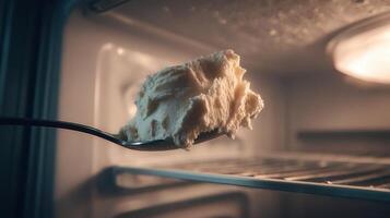 Man sneaks ice cream from fridge late at night while trying to be discreet photo