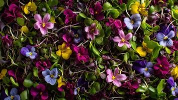 Vibrant mix of microgreens and edible flowers flourishing in a lush arrangement photo