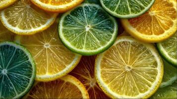 Vibrant citrus slices showcase a refreshing burst of color and flavor in overlapping patterns photo