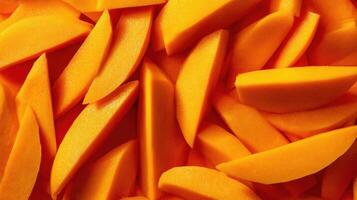 Vibrant orange slices arranged in a chaotic pattern for a fresh culinary creation photo