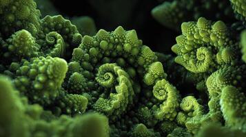 Vibrant green fractals showcase mesmerizing patterns of nature's psychedelia in close up view photo