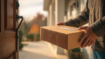 Package delivery mishap occurs when a parcel is left at the wrong home during autumn afternoon photo