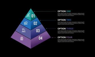 4 Layers Pyramid Infographic with Numbers and icons. Presentation, Plan, Information, and Strategy. vector