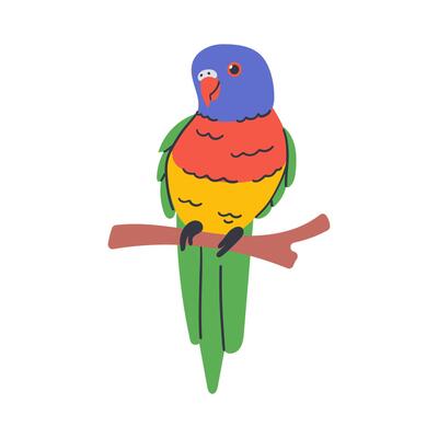 Parrot bird icon. Cute colorful parrot pet. Exotic tropical animal. illustration isolated on white background. Hand drawn illustration for summer design .