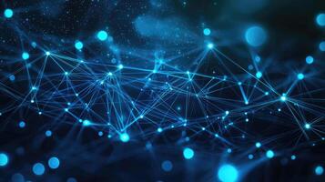 Futuristic Technology Background with Glowing Nodes and Interconnected Lines in Deep Blue Color Scheme. photo