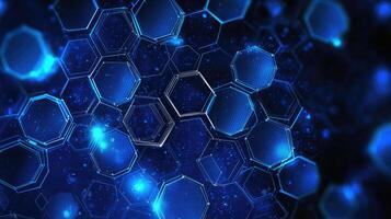 Futuristic Technology Abstract Blue Hexagon Grid Background with Glowing Light Effects for Science and Innovation Concepts photo
