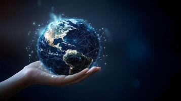 Global Technology Network in Hand Connecting the World with Digital Innovation and Connectivity Concept photo