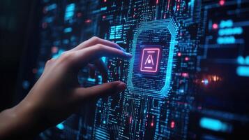 Hand Touching Futuristic Glowing Interface, Data Processing, Artificial Intelligence, Technology, Innovation, Digital Transformation photo