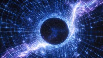 Hyperspace Tunnel Abstract Digital Art Rendering of a Wormhole through Spacetime, Science Fiction Concept photo