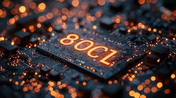 Illuminated 800L Circuit Board Design with Bokeh Lights High Tech Electronic Component CloseUp photo