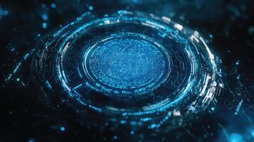 Abstract Blue Circular Technology Background with Glowing Data Streams and Futuristic Digital Connectivity, AI Concept photo