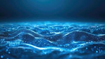 Abstract Blue Digital Wave Background with Glowing Dots and Particles for Technology Concept photo