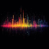 Abstract Colorful Digital Equalizer Audio Spectrum on Black Background Modern Futuristic Sound Visualization photo
