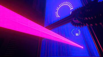 Abstract Cyberpunk with Gears, Neon Laser Beam, UI Elements, and Deep Blue Futuristic Backdrop photo