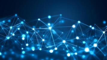 Abstract Dark Blue Network Connection Structure with Glowing Nodes, Digital Communication and Futuristic Technology Concept. photo