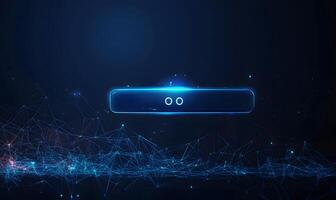 Abstract Dark Blue Tech Background with Futuristic Button, Connected Network, and Glowing Data Points photo