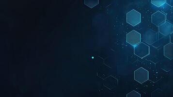 Abstract Dark Blue Technology Background with Glowing Hexagonal Structures and Connectivity, Futuristic Network Design photo