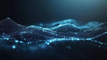 Abstract Dark Blue Wavy Particle Surface Technological Innovation, Big Data, Science, Futuristic Design. photo